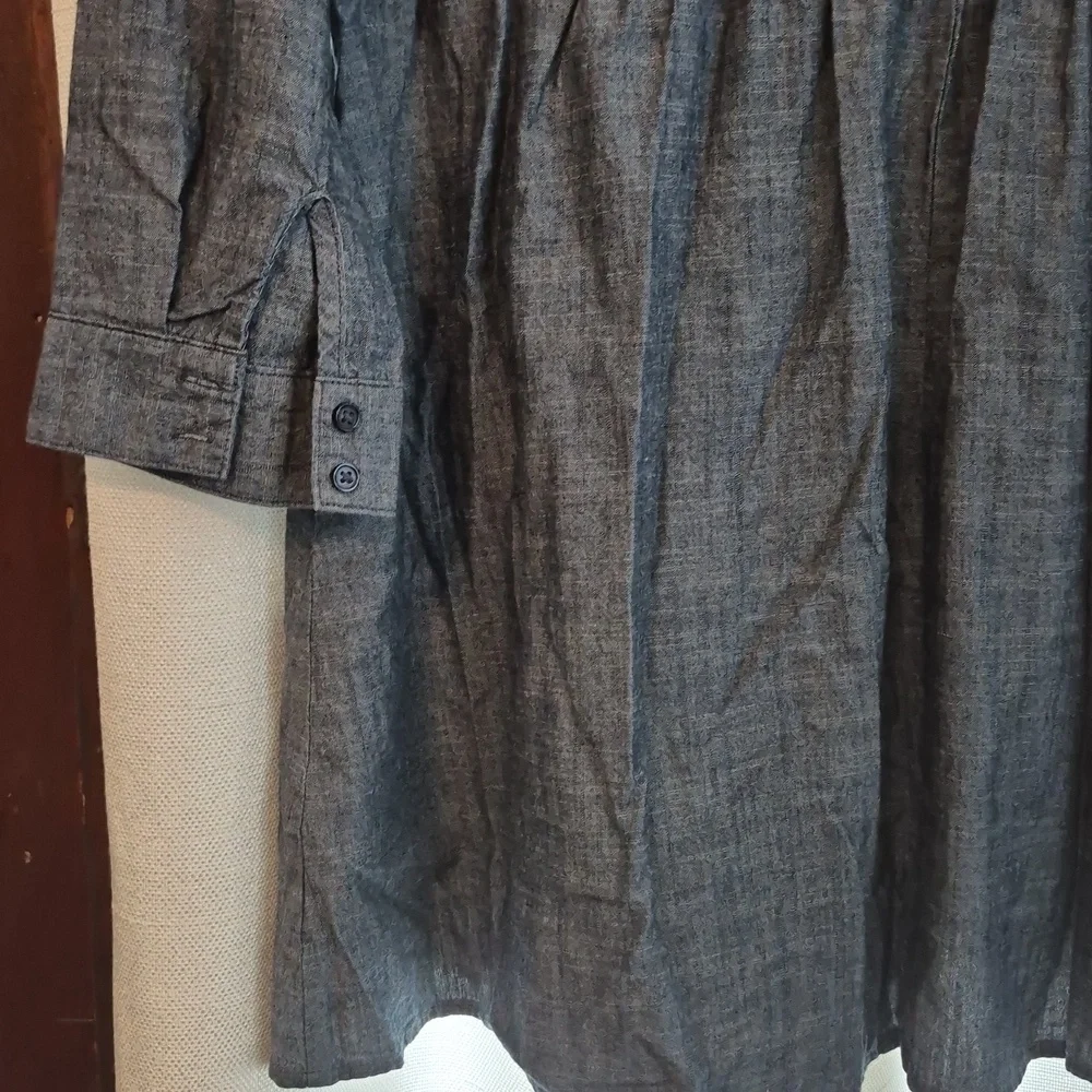 Button Front Lg. Petite Babydoll Blue Chambray Shirtdress Cotton Dress Mini - Picture 7 of 9